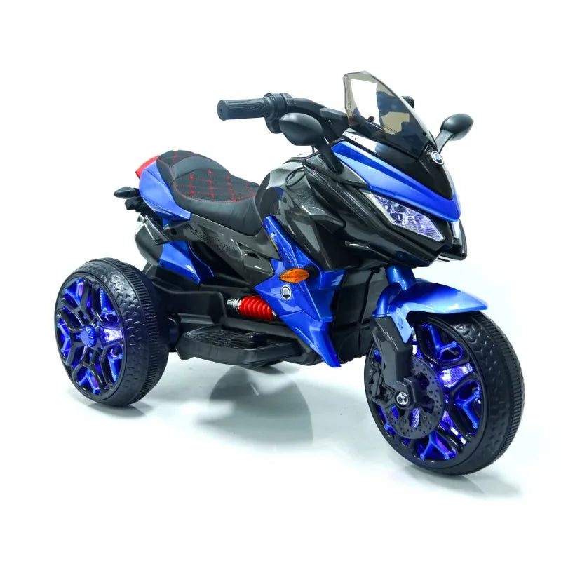 12V Kids Electric Ride On Motorcycle, 3-Wheel Battery Powered Motorbike with PU Seat, Training Wheels, Manual Throttle, Lights
