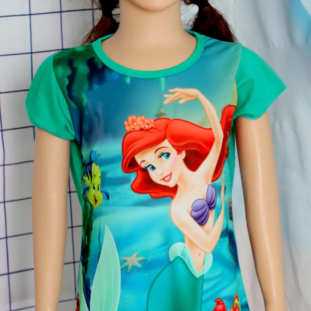 New Summer Kids Cartoon 3-8Years Mermaid Dress Sleepwear Princess Girls Printing Nightgowns Children Party Dresses Pajamas