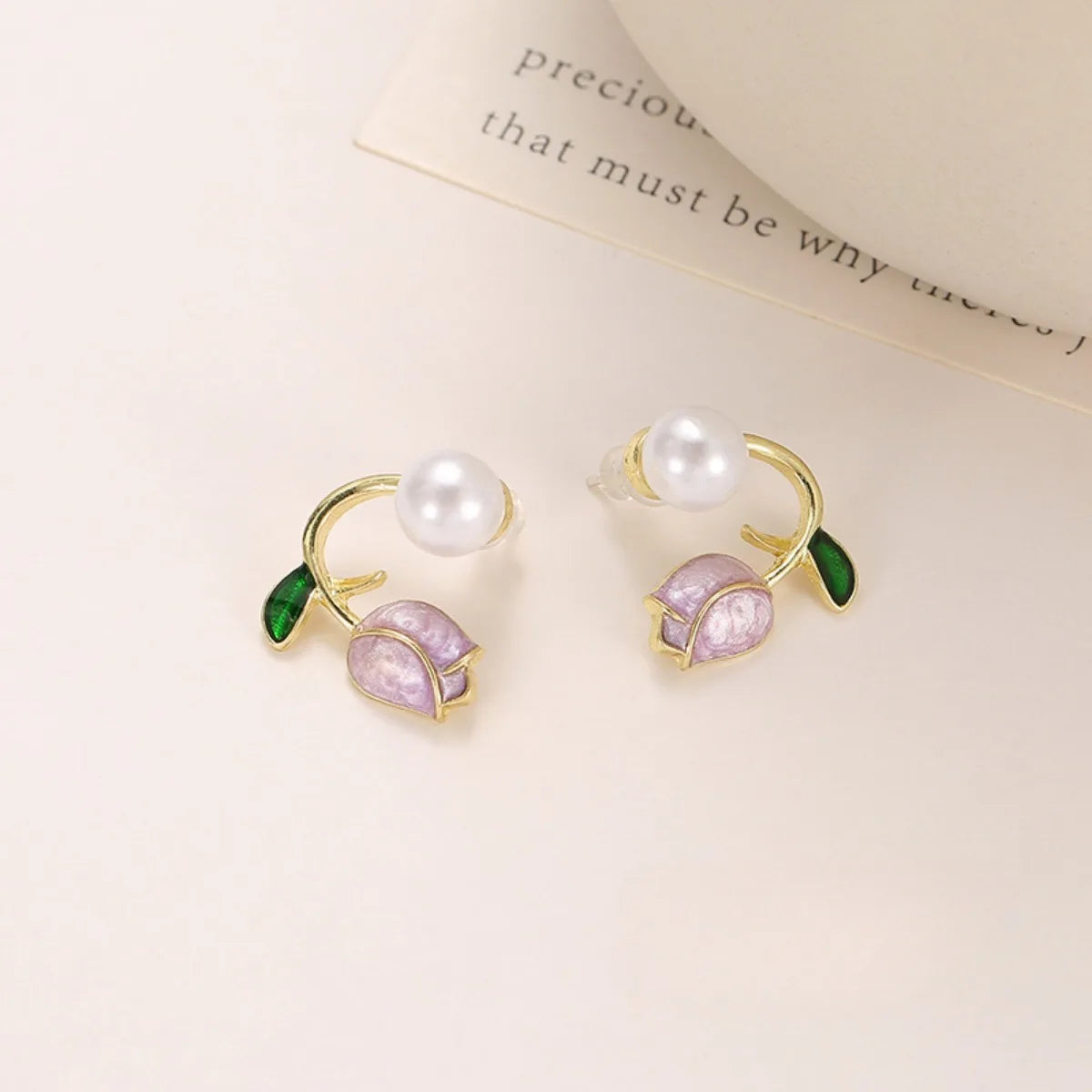 2pc French Tulip Flower Stud Earrings Light Luxury Imitation Pearl Earrings Women's Fashion Summer Female Ear Jewelry Party Gift