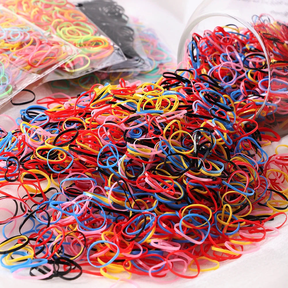 500Pcs/Set Girls Colourful Elastic Disposable Soft Rubber Band Hair Tie Headband Children Ponytail Holder Bands Kids Accessories