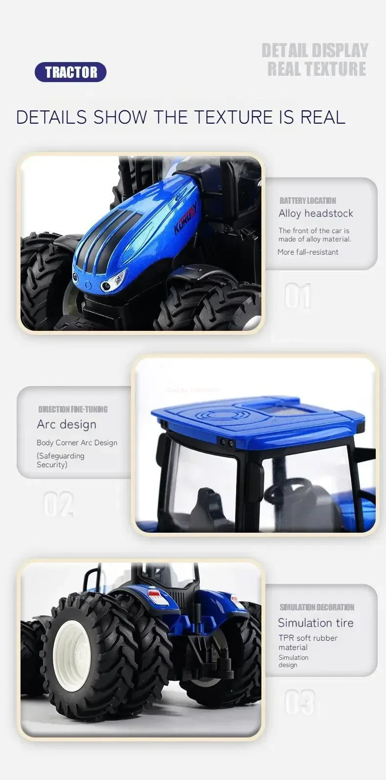 1:24 Inertia Tractor Trailer With Headlights Farm Toy Set Car Truck Farm Simulation Child'S Birthday Christmas New Year Gift