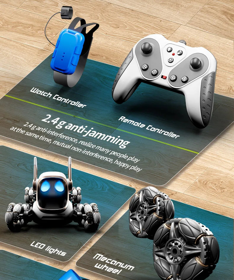 2025 NEW DWI Eight Wheeled Stunt Dog 2.4G Remote Control Intelligent Swing Arm Drift Robot Dog Climbing Car Children's Gift Toy