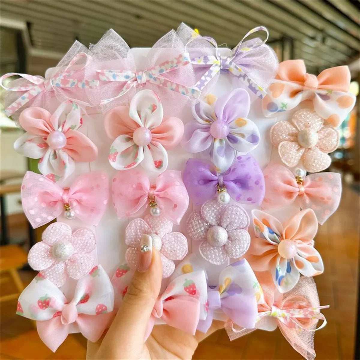 10Pcs/Set Cute Bows Baby Hairclips Lace Flower Children Girls Hairpins Hairdresses Baby BB Clip Gifts
