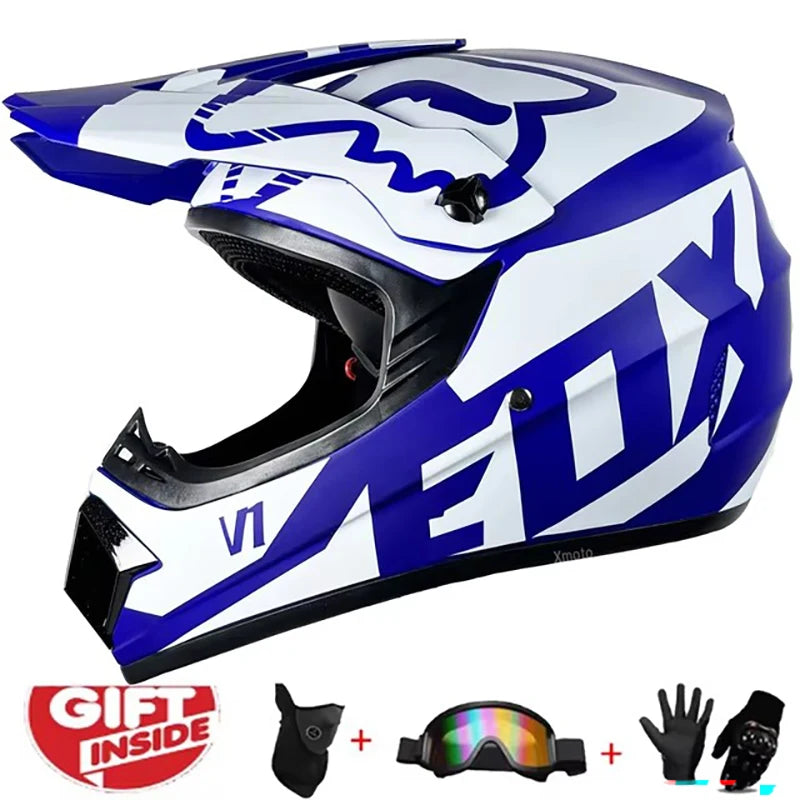Kids MX Helmet Kit - DOT/ECE Certified Full-Face Helmet + Ventilated Off-Road Goggles + Riding Gloves