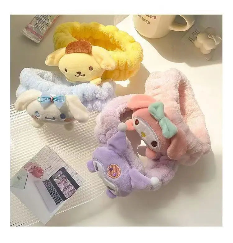 Sanrio Headband Kuromi Plush Scrunchie Cartoon Hello Kitty Headwear Sweet And Cute Anti Slip Hair Band Girl Heart Decorative Gif