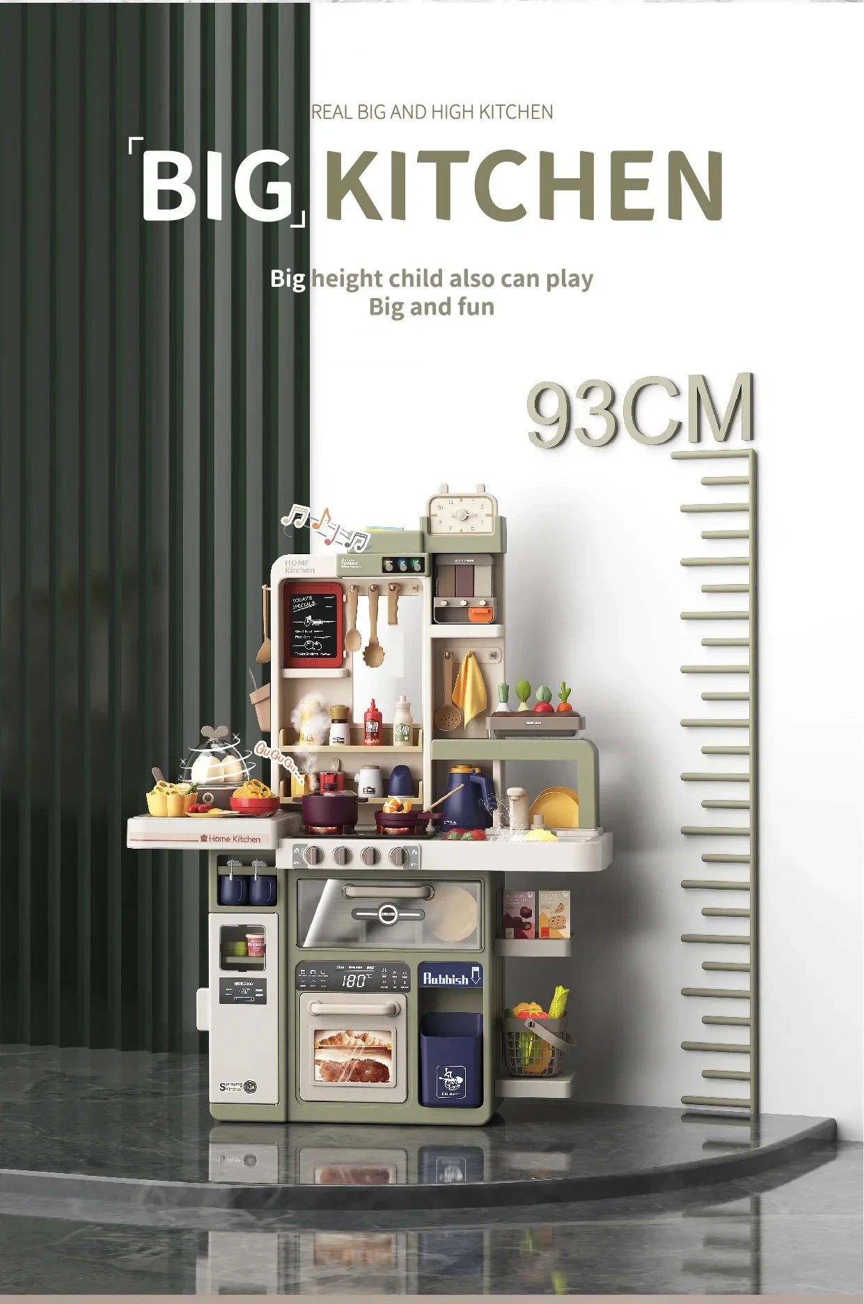 New 93cm Children's Simulated Spray Kitchen Tableware Set Sound Light Smoke Water Tableware Table Toy Christmas Gift Toy