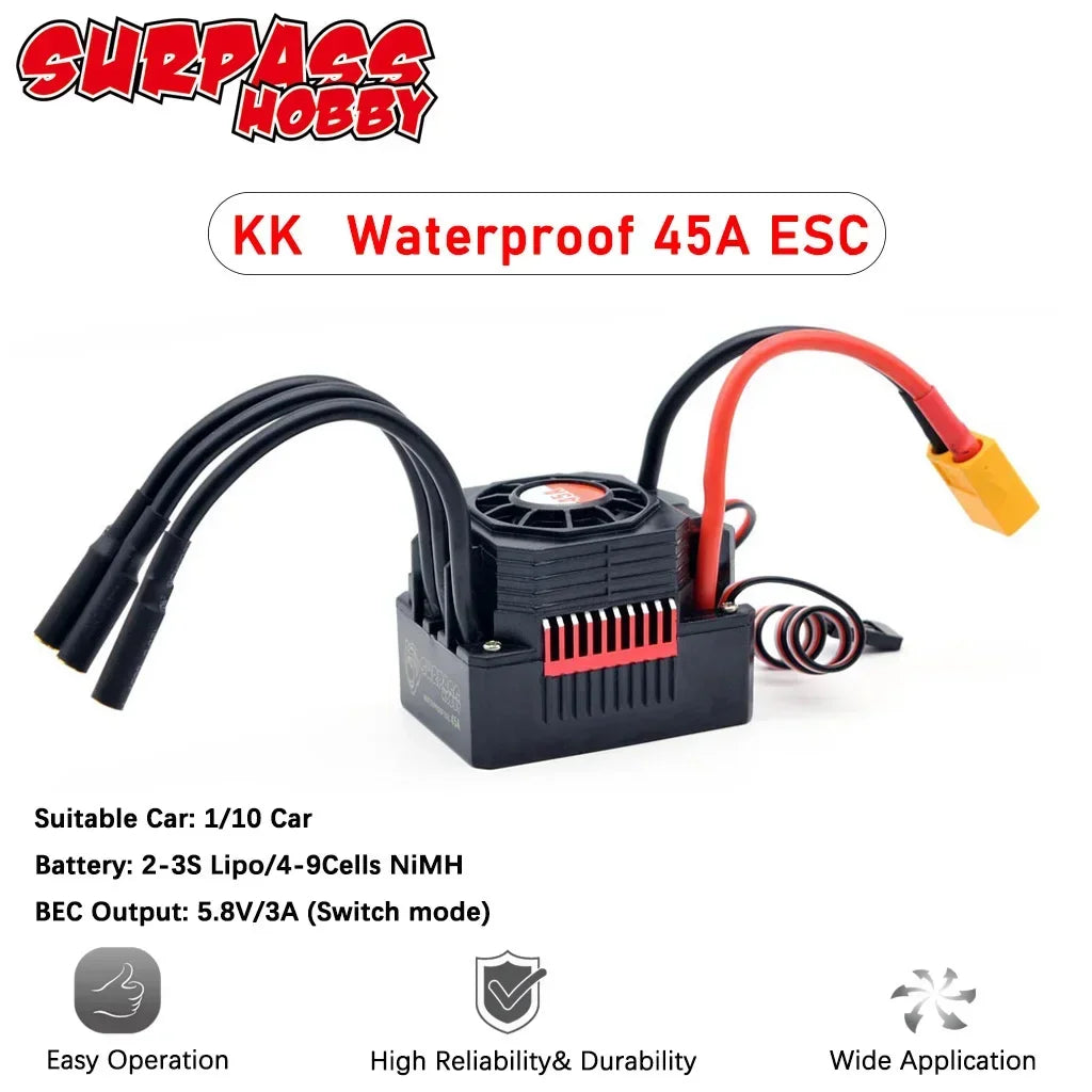 SURPASS HOBBY 25A 35A 45A 60A 80A 120A 150A Waterproof Brushless mini ESC T/XT60  for 1/10 RC Car Crawler speed controller Motor