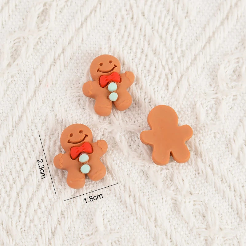 10/20Pcs Mini Gingerbread Man Resin Ornaments Christmas Decoration Flatback Cabochon Figurine Scrapbook DIY Jewelry Accessories