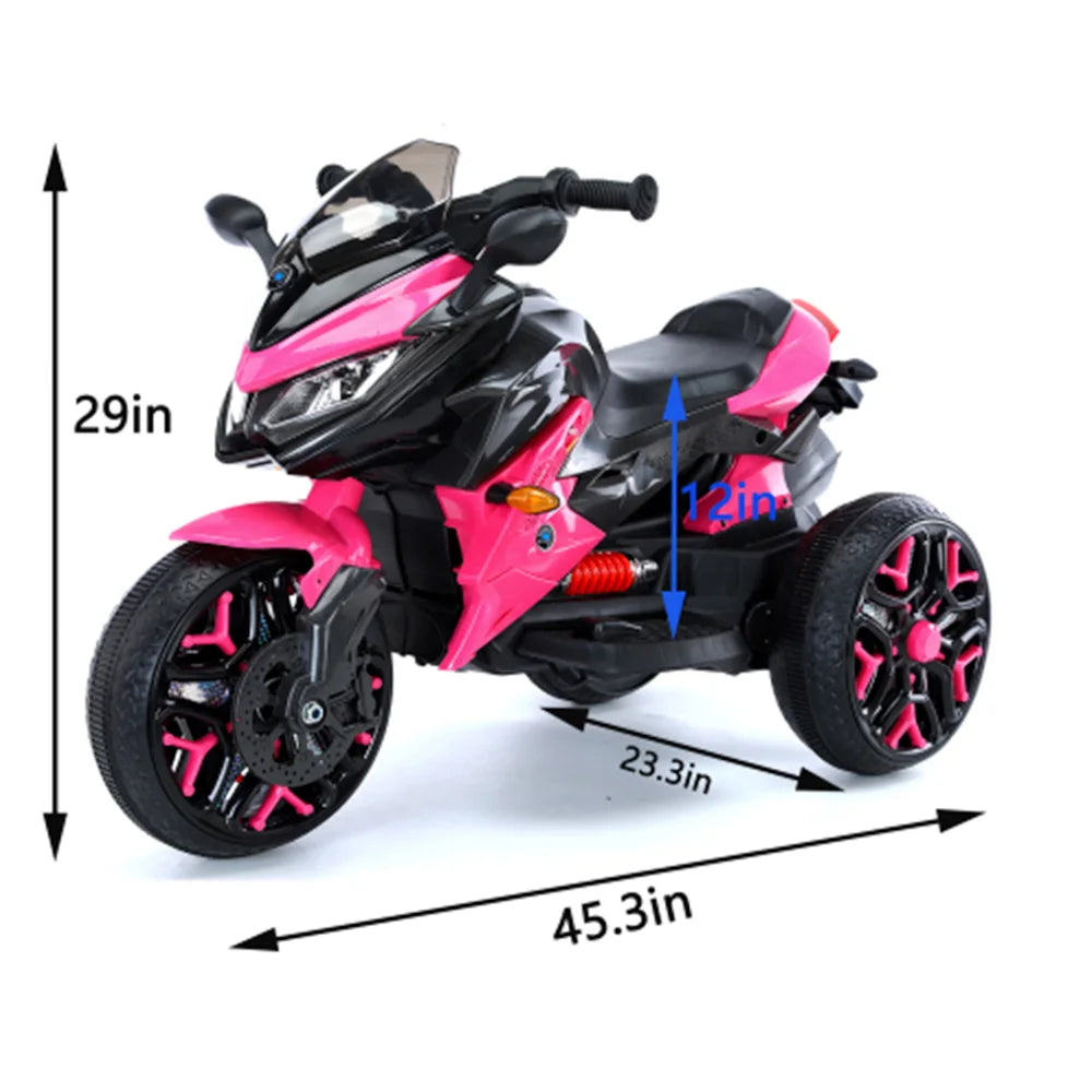 12V Kids Ride-On Motorcycle 3-Wheel Battery Powered Motorbike PU Seat Manual Throttle Lighting Wheels USB MP3 Christmas Gift