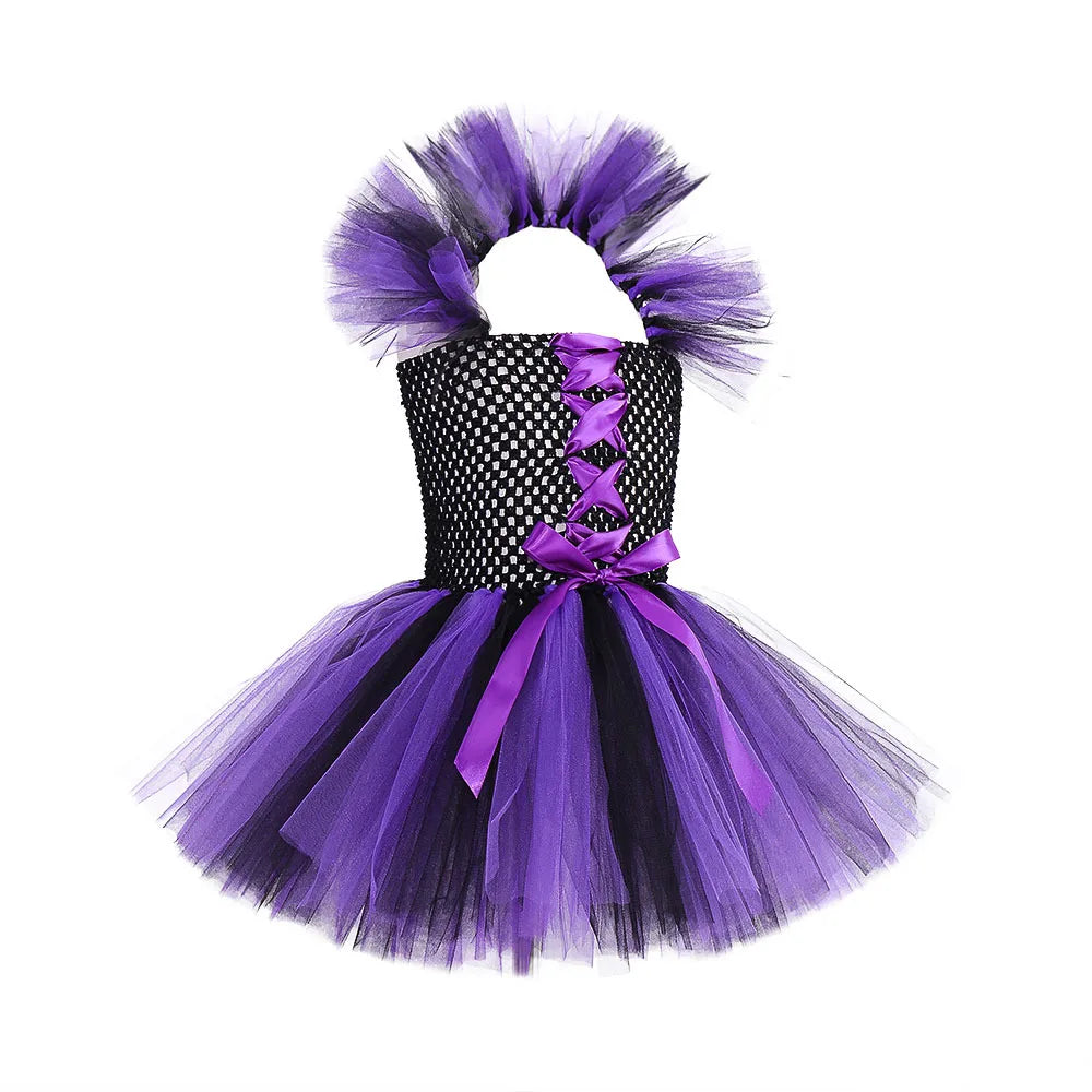 Kids Halloween Witch Costumes for Girls Carnival Party Fancy Dress Children Witches Disguise Tutu Outfit Clothes with Broom Hat