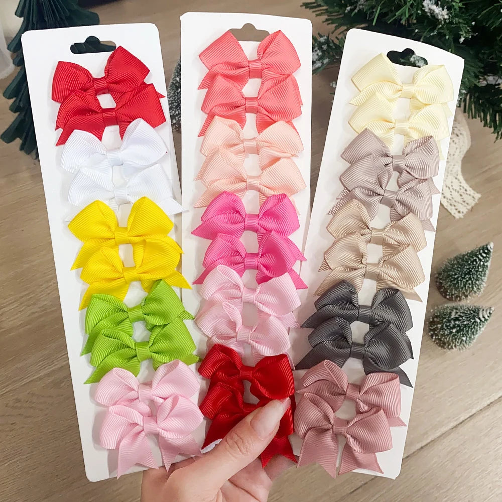 10Pcs/Set New Cute Solid Ribbon Bowknot Hair Clips for Baby Girls Handmade Bows Hairpin Barrettes Headwear Kids Hair Accessories