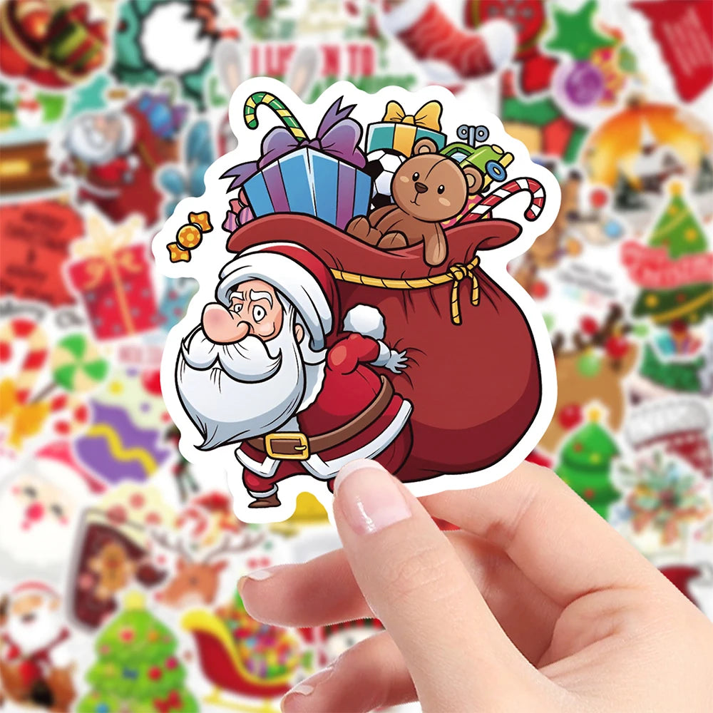 10/30/50/100pcs Christmas Santa Claus Stickers for Kids Toys Gift DIY Laptop Stationery Waterproof Kawaii Decoration Decals
