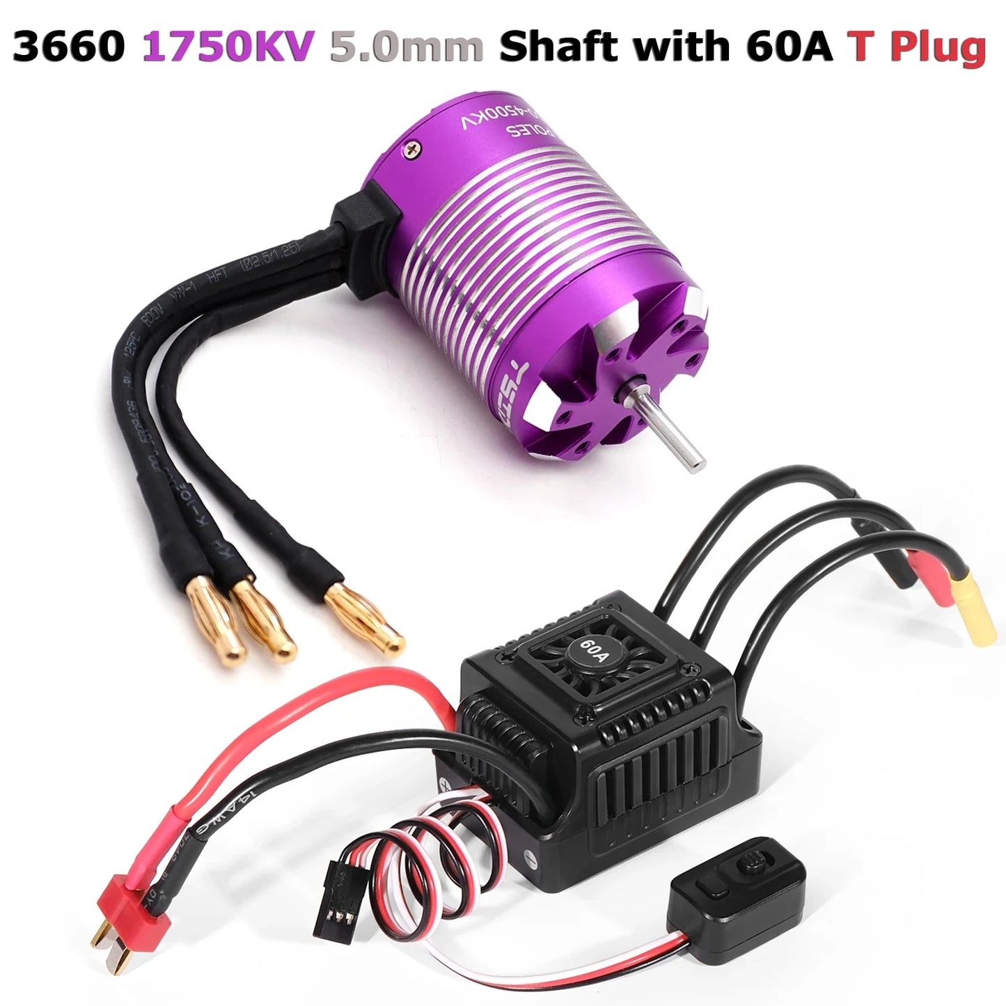 YSIDO 3650 3660 Brushless Motor with 60A ESC Combo 3.175/5.0mm Shaft For 1/10 Tamiya Traxxas Wltoys RC Racing Off-Road Truck Car