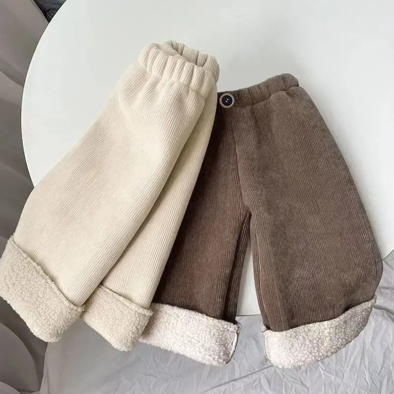 2025 Kids' Fleece-Lined Wide Leg Pants Winter  Loose Fit Trousers Cozy Straight Cut for Baby Girls  Kids Clothes