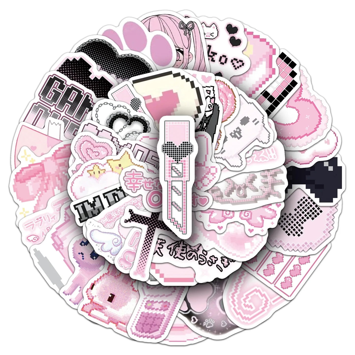 10/50pcs Cute Pixel Pink Goth Girls Graffiti Stickers Aesthetic Decals DIY Fridge Laptop Phone Diary Stationery Sticker Kid Toy