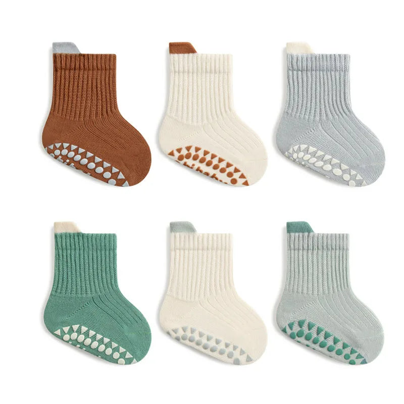 3 Pairs Kids Cotton Socks Boys and Girls Cute Comfy Breathable Baby Non-slip Floor Socks