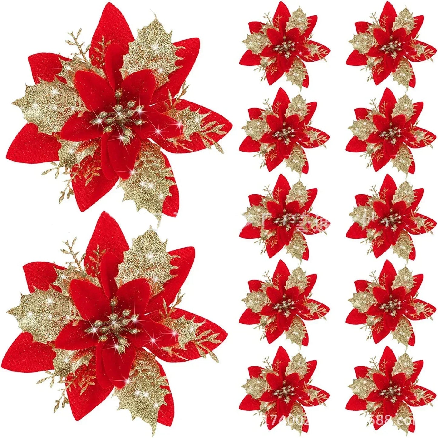 14.5cm Glitter Artifical Christmas Flowers Merry Christmas Tree Decoration Happy New Year Ornaments Xmas Fake Flowers Natal