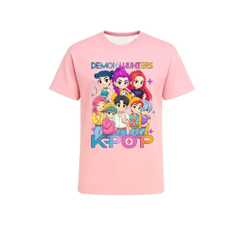 2026 Hot Huntrix Kpop Demon Hunters T-Shirt for Boys Girls Fans Gift Summer Crew Neck Short Sleeve Tees Fashion Kids T-shirt