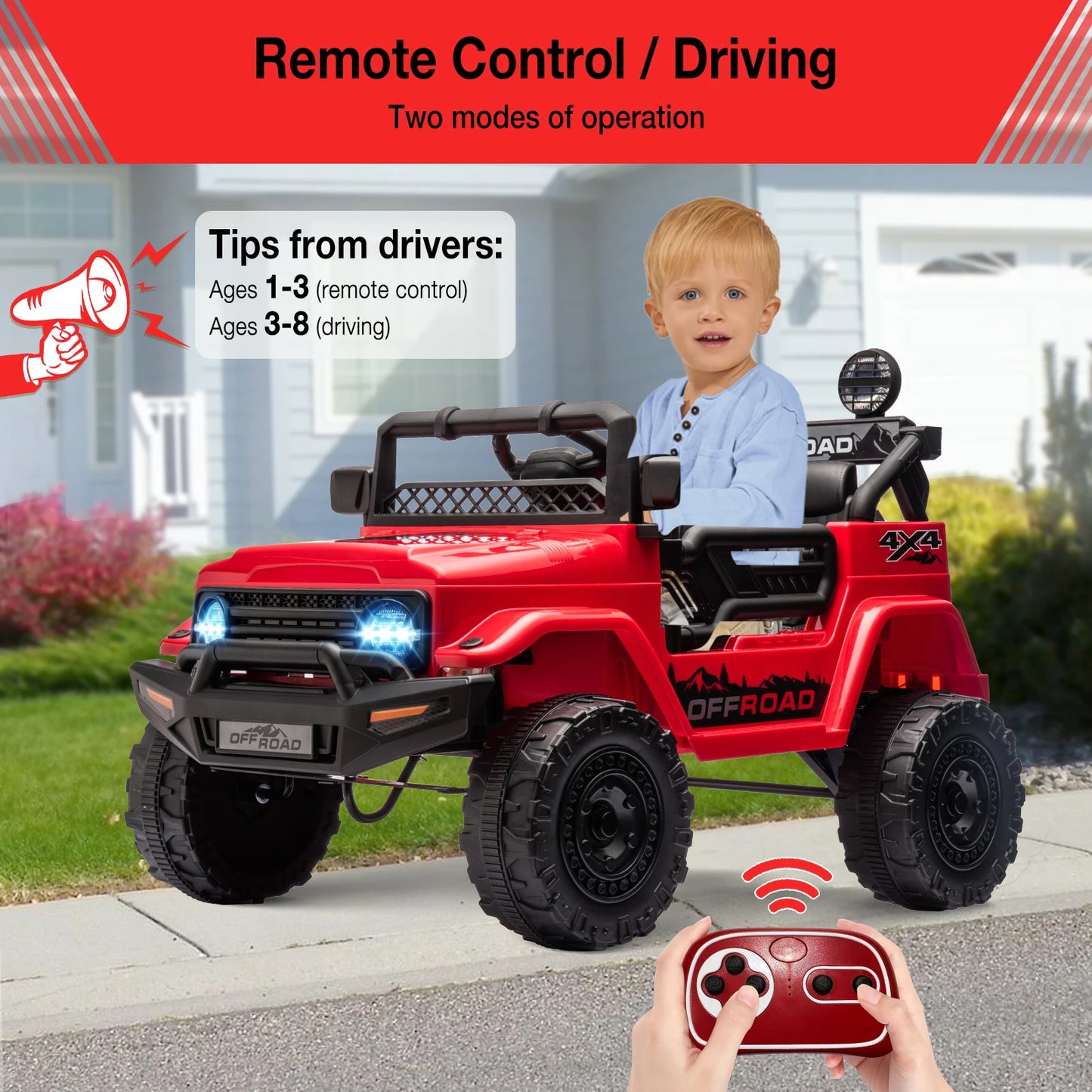 12V Kids Ride On Truck with Remote Control Spring Suspension Bluetooth Connectivity and Led Lights Ride On Toys for 3-6 yrs