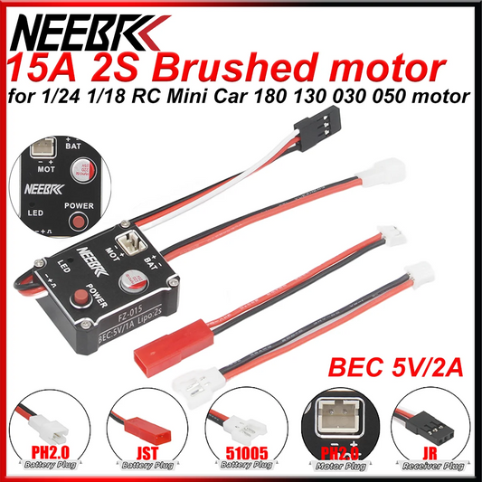 NEEBRC 15A Brushed 2S ESC 5V 1A BEC Built in Two Modes for 1/24 1/18 Mini Drift Off-road Crawler Car SCX24 030/050/130/180 Motor