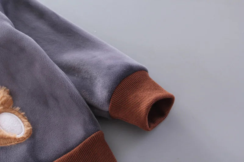 Kids Cartoon Clothing Sets Winter Autumn Boys Girls Cotton Thick Warm Hooded Sweater Cute Bear 3Pcs Children Suits 0-4 Years