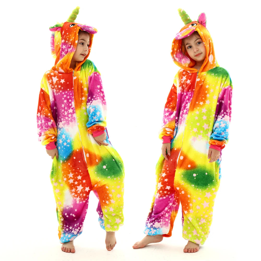 kids winter stitch flannel pajamas children pikachu sleepwear unicorn kigurumi onesies for boys girls baby blanket sleepers
