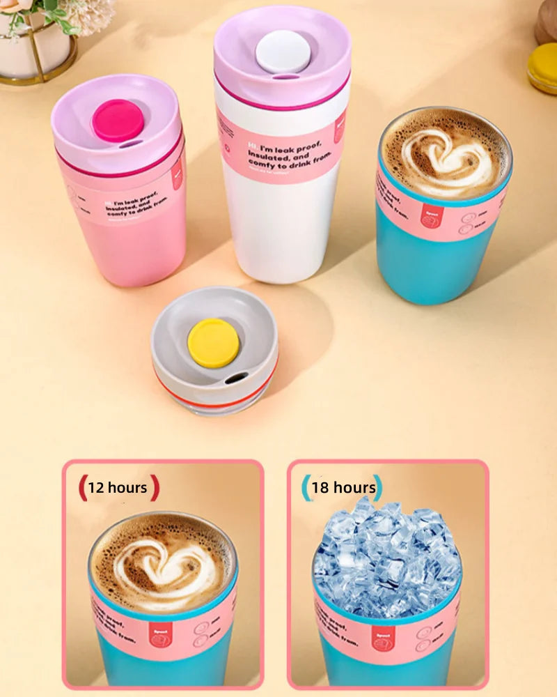 12/20oz Stainless Steel Vacuum Cup Coffee Cup Simple Fashion Men's & Women's Coffee Cup Outdoor Sports Portable Cup Couples Mugs