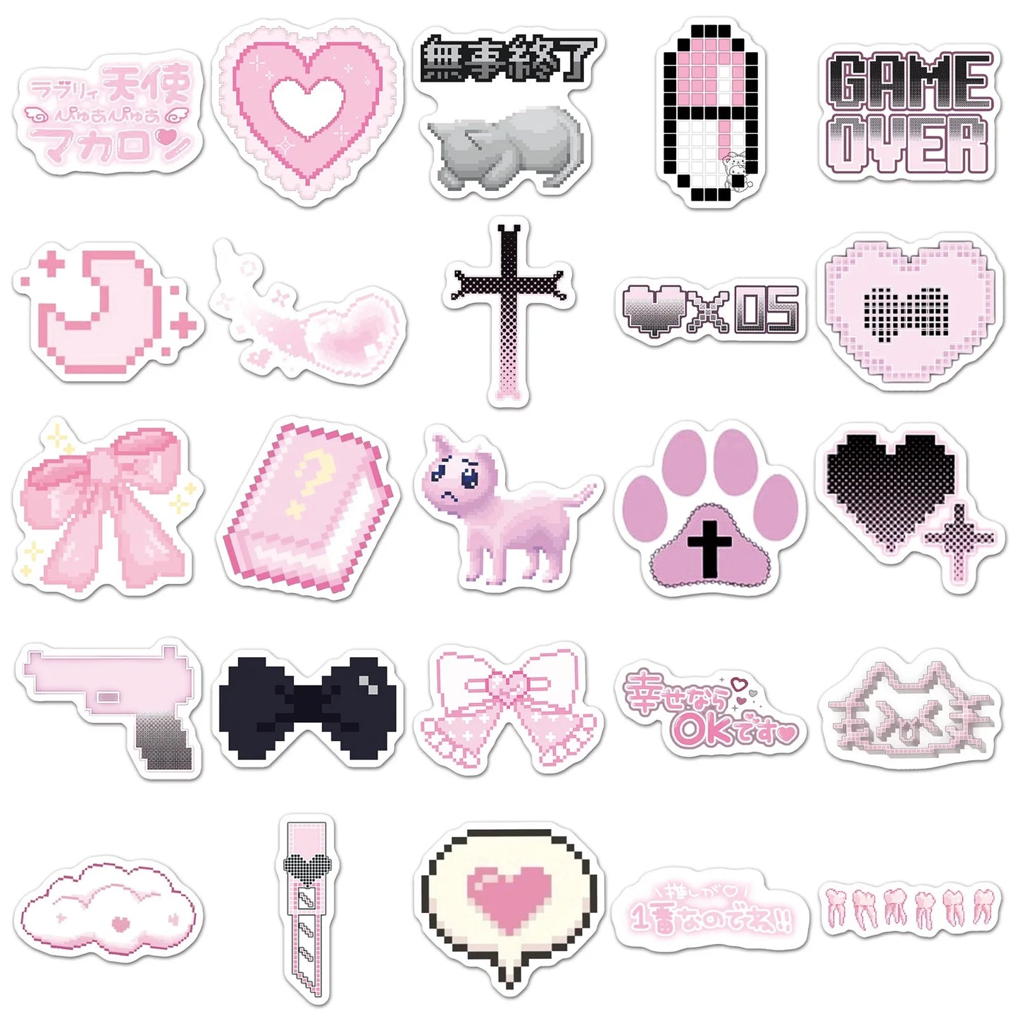 10/50pcs Cute Pixel Pink Goth Girls Graffiti Stickers Aesthetic Decals DIY Fridge Laptop Phone Diary Stationery Sticker Kid Toy