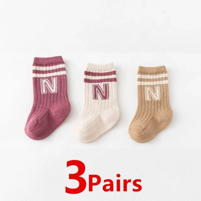3Pairs/Lot Baby Letter Socks Knit Soft Cotton Sock Kids Long Knee High Socks Infant Toddler Baby Boys Girls Cute Stripe Socks