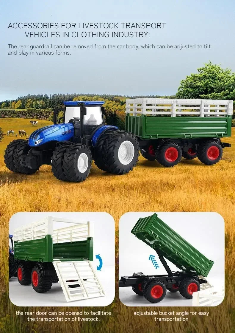 1:24 Inertia Tractor Trailer With Headlights Farm Toy Set Car Truck Farm Simulation Child'S Birthday Christmas New Year Gift