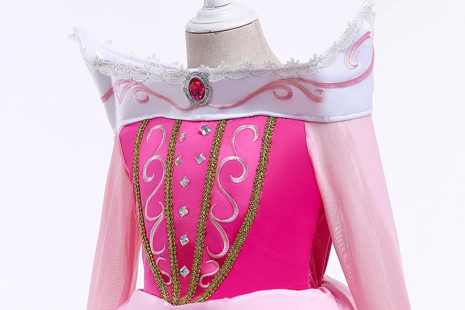 Sleeping Beauty Costume for Girls Aurora Dress Long Sleeves Off Shoulder Kids Halloween Christmas Fancy Party Princess Clothing