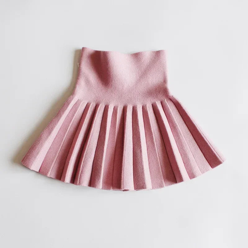 Baby Girls Knit Skirt Autumn Winter Princess Pleated Children School High Waist Mini Tutu Skirts Kids Clothing