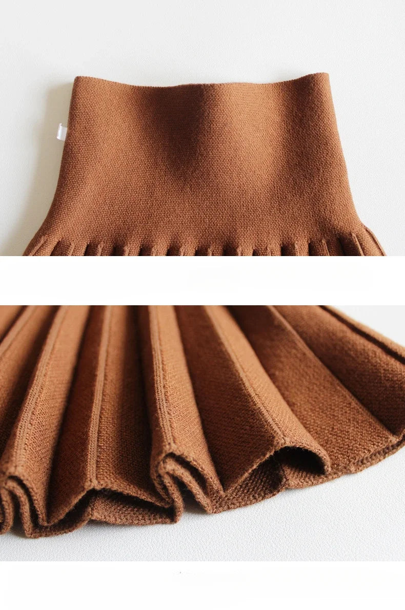 Baby Girls Knit Skirt Autumn Winter Princess Pleated Children School High Waist Mini Tutu Skirts Kids Clothing