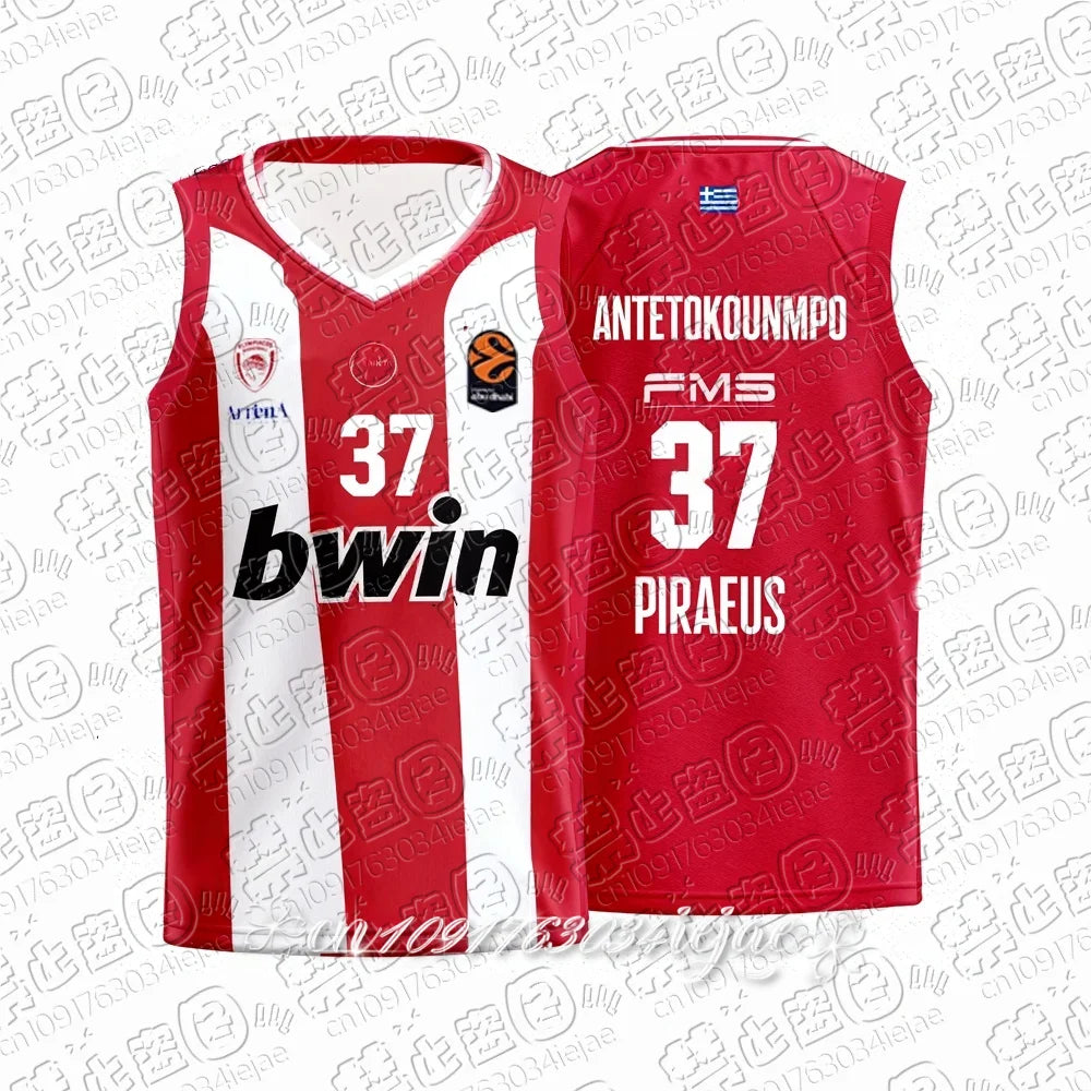 25/26 New Arrivals Greece Men's Basketball Jersey Vest Olympiacos Athens Basketball Game Jersey Kids Basketball Special Kit