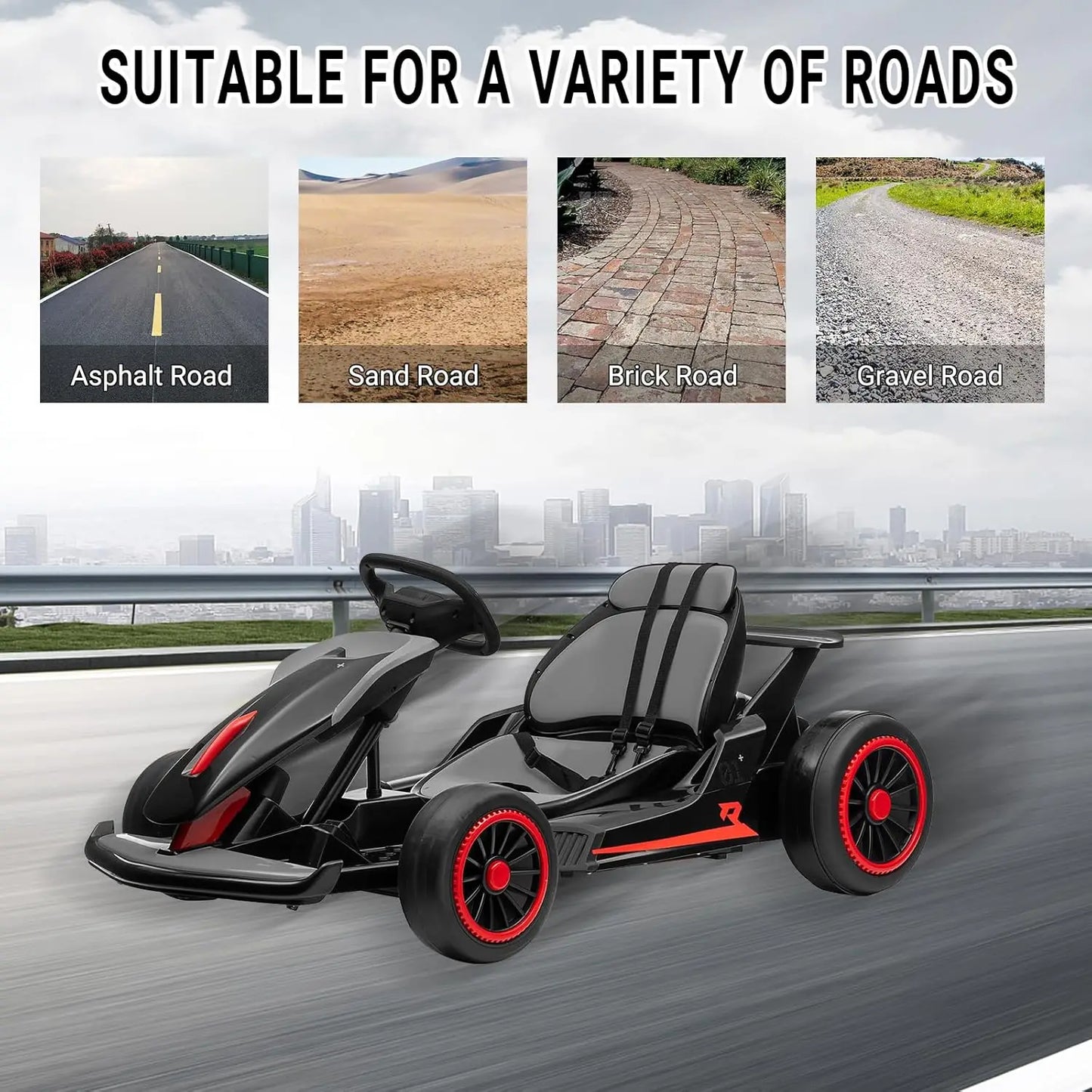 24V Go Kart Ride On Racing Toy for Kids 6+ Ride On Drift Kart with 200W*2 Extra Powerful Motors Large Battery with Music Horn