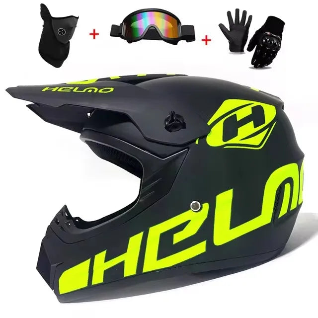 Motorcycle Full Face Helmet and Goggles Set - Off-Road Racing Gear for Mountain Biking and Road Cycling - Premium Safety and Per