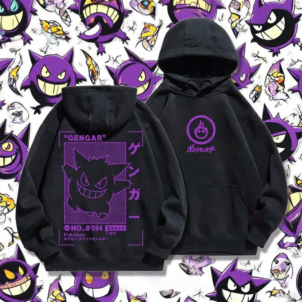 New Sportswear Gengar Anime Pikachu Snorlax Men's and Women's Autumn Winter Hoodies Student Sweaters Youth Cool Sports Jackets