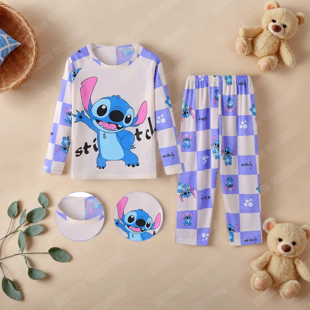 Kids Anime Stitch Pajamas 2pcs set for Boys Girls Home Wear Kids Casual Sleepwear Long Sleeve Pajamas Sets Suit Cute Gifts
