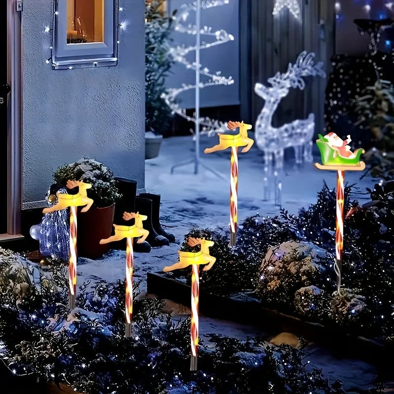 1 Set Solar-Powered Christmas Lawn Stake Lights , Reindeer & Sled LED Decorations, Christmas Outdoor  Lights