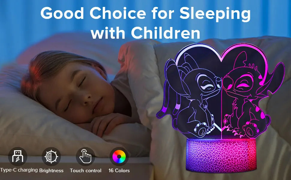 Lilo & Stitch Two Color Night Light 3D Illusion LED Home Children's Decoration Bedroom with Remotenight Light Christmas Gift