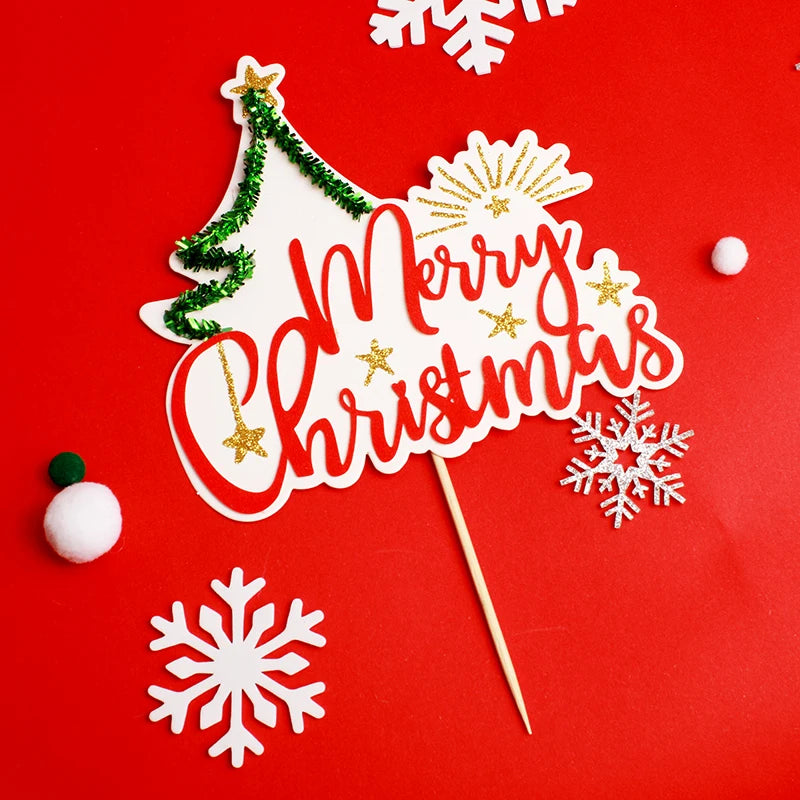 Merry Christmas Cake Toppers Cartoon Xmas Tree Cake Decor Snowman Happy New Year Cupcake Toppers Decor For Party Home 2025 Noel
