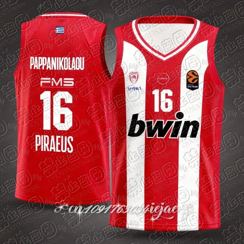 25/26 New Arrivals Greece Men's Basketball Jersey Vest Olympiacos Athens Basketball Game Jersey Kids Basketball Special Kit
