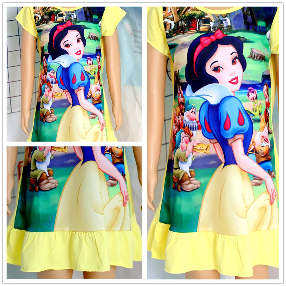 New Summer Kids Cartoon 3-8Years Mermaid Dress Sleepwear Princess Girls Printing Nightgowns Children Party Dresses Pajamas