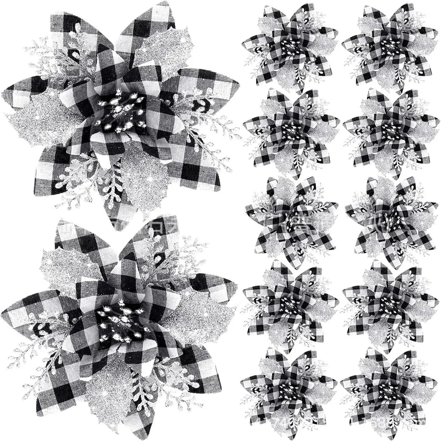 14.5cm Glitter Artifical Christmas Flowers Merry Christmas Tree Decoration Happy New Year Ornaments Xmas Fake Flowers Natal