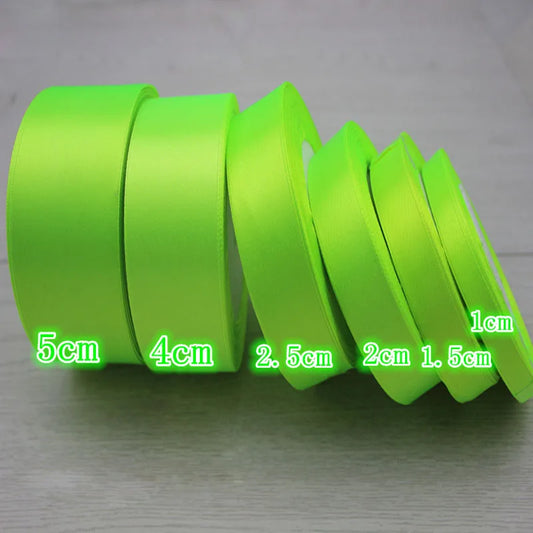 (25 Yards/roll) 1-5cm Fluorescent Green Single Face Satin Ribbon Party Decoration Gift Wrapping Christmas Ribbons Sewing