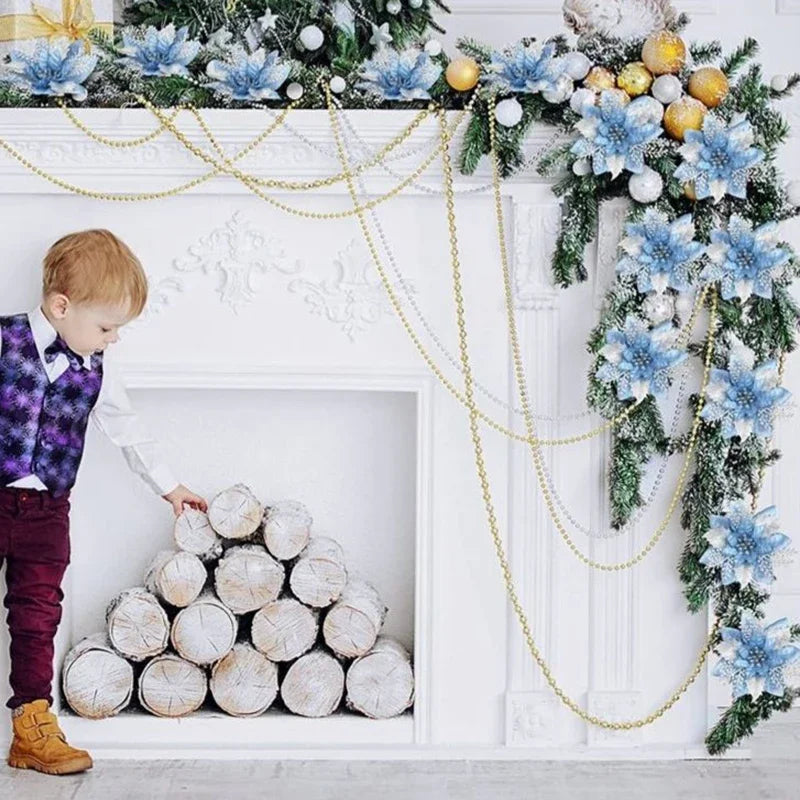 14.5cm Glitter Artifical Christmas Flowers Merry Christmas Tree Decoration Happy New Year Ornaments Xmas Fake Flowers Natal