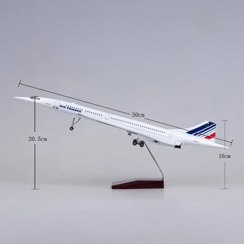 50CM 1/125 Scale Plane Concorde Air France Airline Model Airplane Toy Resin Airfrance Aircraft with Landing Gears Lights