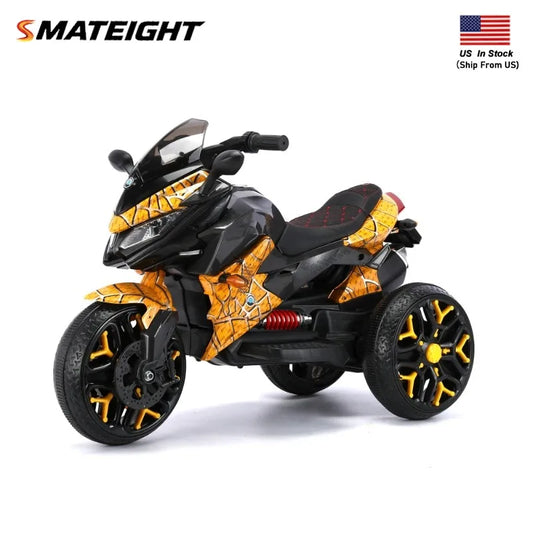 12V Rechargeable Kids Ride On Motorcycle, 3-Wheel Electric Motorbike with PU Seat, Training Wheels, Manual Throttle, LED Lights