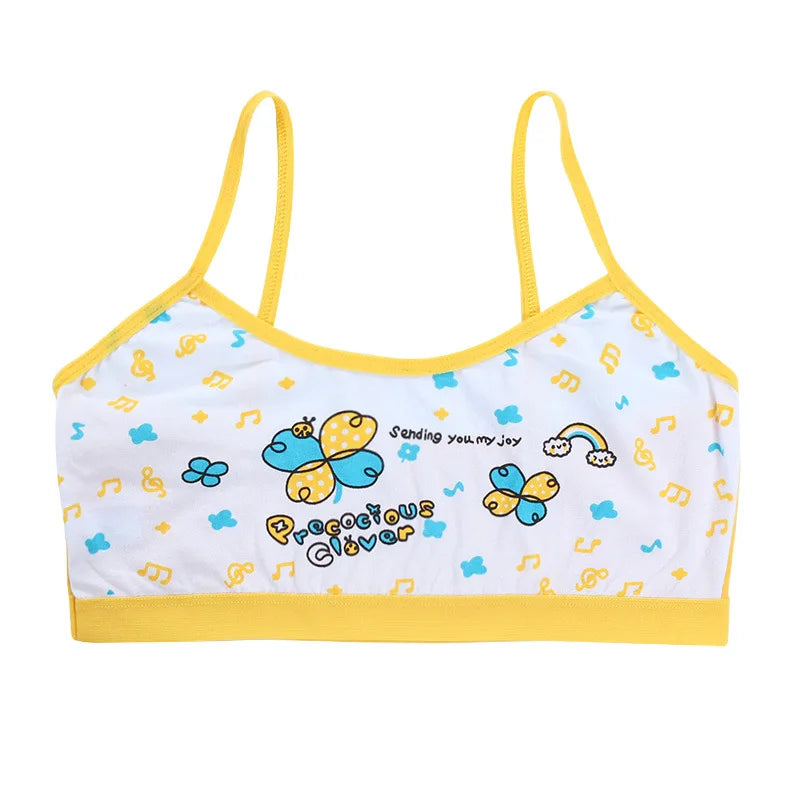Teenage Girls Vest Bras Cartoon Panda/Flower Print Young Children Purbery Student Training Bras Maiden Kids Underwears Tube Tops