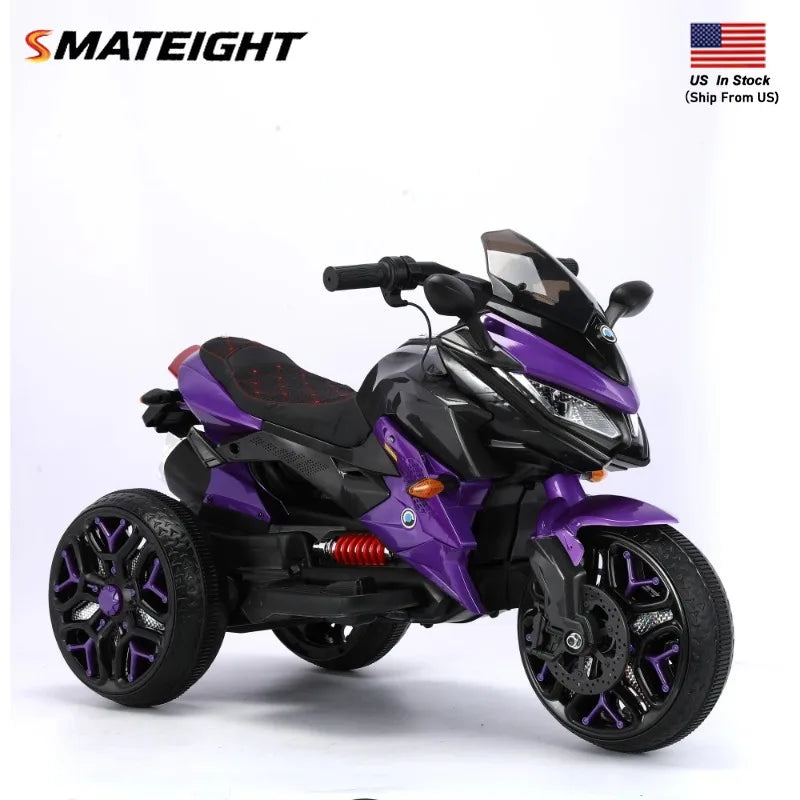 12V Kids Electric Ride On Motorcycle, 3-Wheel Battery Powered Motorbike with PU Seat, Training Wheels, Manual Throttle, Lights